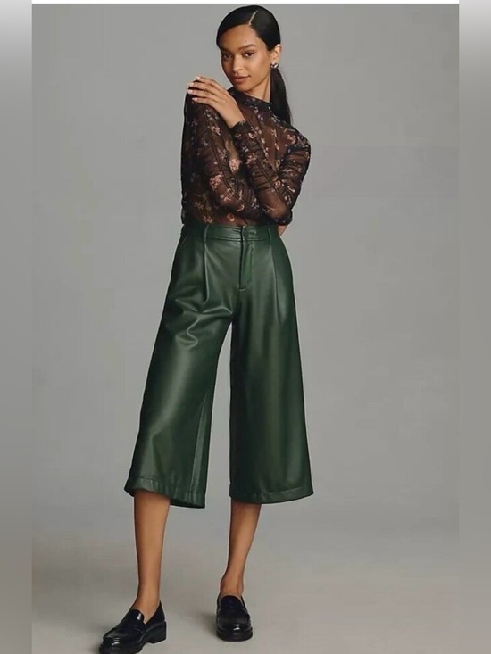 By Anthropologie Pants - By Anthropologie Faux Leather Wide Leg Capris Culottes Cropped Size 10